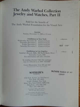 The Andy Warhol Collection (6 volumes in slipcase, April 1988) + rare second Jewelry Sale catalogue from December 1988.