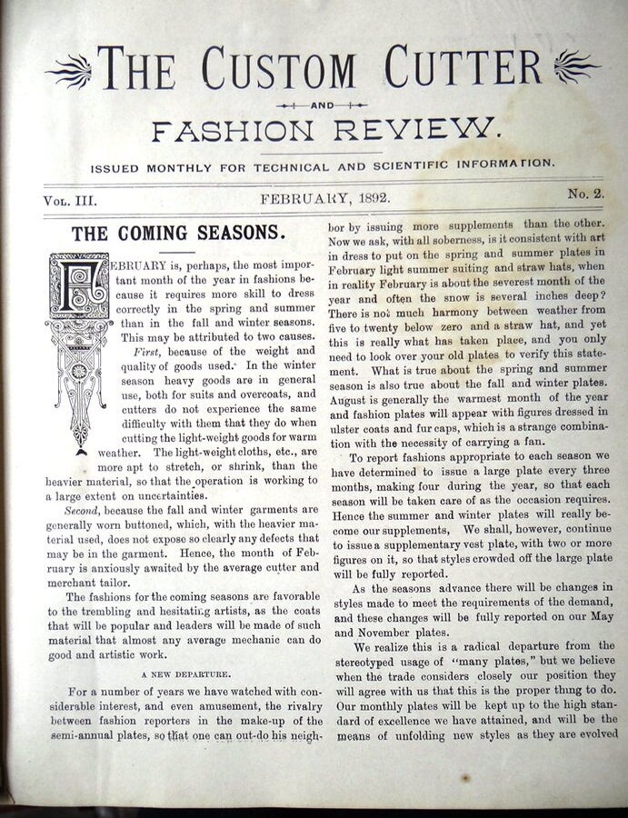 Item #133141 The Custom Cutter and Fashion Review, Issued Monthly for Technical and Scientific Information (Vol. III No. 2 to No. 7; and No. 9 to No. 12, bound together)