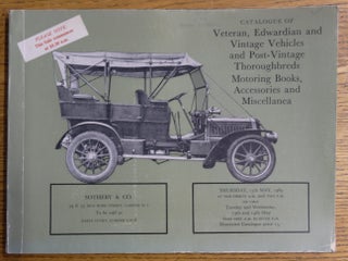 Item #148561 Catalogue of Veteran, Edwardian and Vintage Vehicles and Post-Vintage Thoroughbreds...