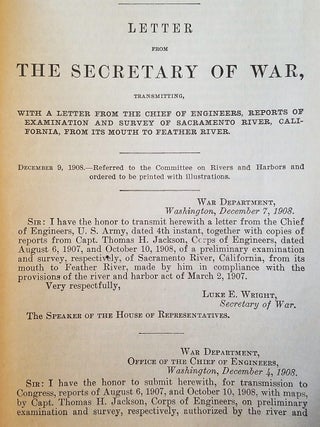 Letter from The Secretary of War, Transmitting, with a Letter from the Chief of Engineers, Reports of Examination and Survey of Sacramento River, California, from its Mouth to Feather River (with survey maps)