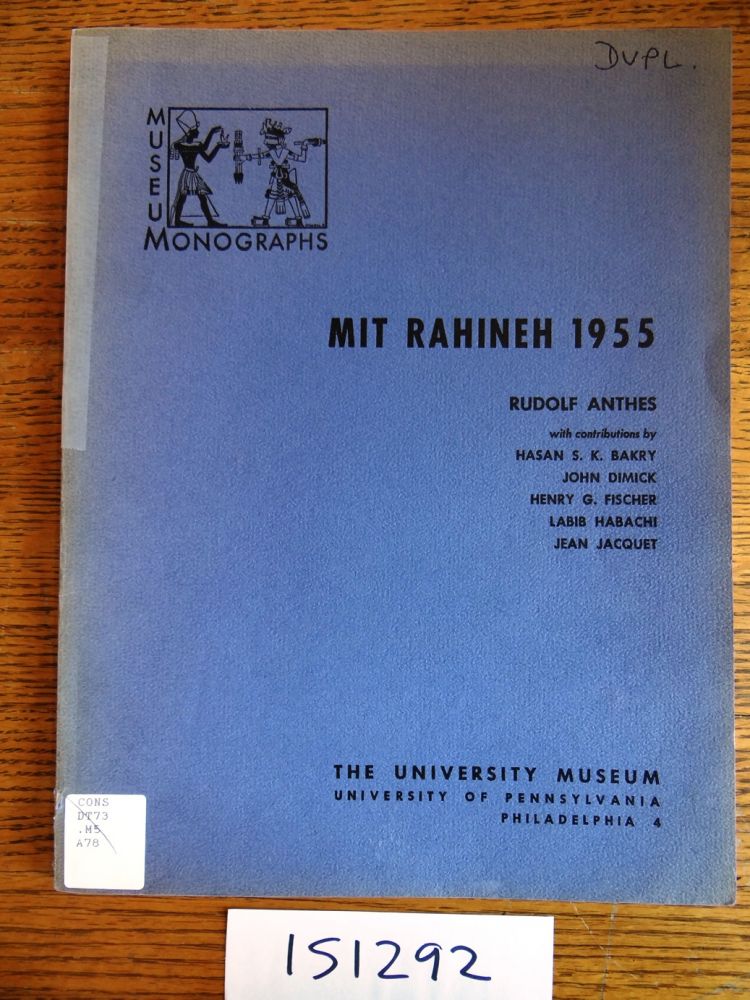 Item #151292 Mit Rahineh 1955. Rudolf Anthes.
