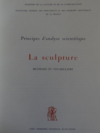 Principes d'analyse scientifique la sculpture methode et vocabulaire