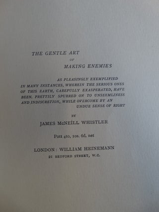 Memorial exhibition of the works of the late James McNeill Whistler. (Half Title: Catalogue of Paintings, Drawings, Etchings and Lithographs)