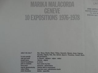 Marika Malacorda, Geneve, 10 Expositions, 1976-1978