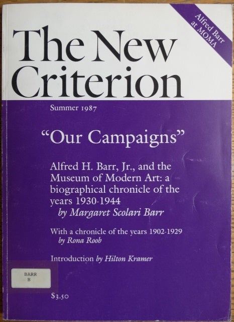 Item #153923 The New Criterion: Summer 1987. Margaret Scolari Barr.