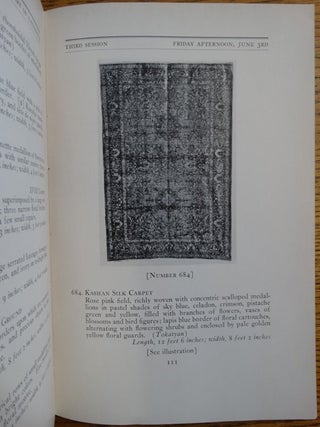 Furniture and Decorations: Tapestries of Flemish, Aubusson, and other weaves, Oriental rugs, paintings and engravings, linens, laces, brocades, velvets, silver and Sheffield plate, also an entire session of Chinese porcelains, pottery, minerals, including a very important Imperial Ch'ien-Lung carved white jade vase, antique Chinese rugs, furniture. Sold by Order of Various owners including Armand Tokatyan, New York City (Sale Number 3981)