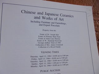 Chinese and Japanese Ceramics and Works of Art, Including Furniture and Furnishings, and Export Porcelain