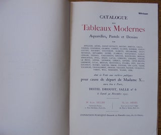 Catalogue des Tableaux Modernes: Aquarelles, Pastels et Dessins ... pour cause de depart de Madame X ...