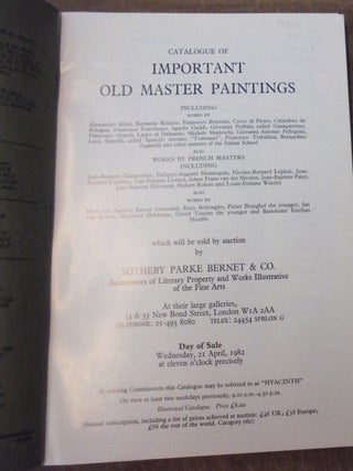 Catalogue of Important Old Master Paintings. Including works by Alessandro Alori, Bernardo Bellotto, Francesco Botticini, Cecco di Pietro, Cristoforo da Bologna, Francesco Fontebasso, Agnolo Gaddi, Giovanni Pedrini called Giampietrino, Francesco Guardi, Lippo di Dalmasio, Michele Marieschi, Giovanni Antonio Pellegrini, Luca Spinelli called Spinello Aretino, Tommaso, Francesco Traballesi, Bernadino Zaganelli, works also by French Masters Including Jean Baptiste Charpentier, Philippe-Auguste Hennequin, [etc.]