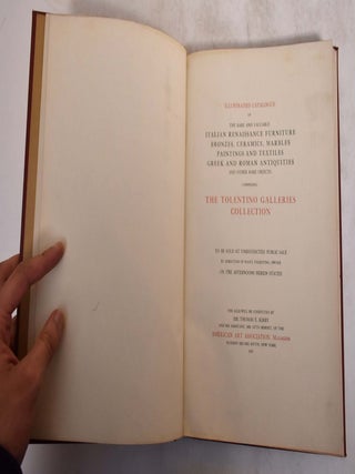 Item #175274 Illustrated catalogue of the rare and valuable Italian Renaissance furniture,...