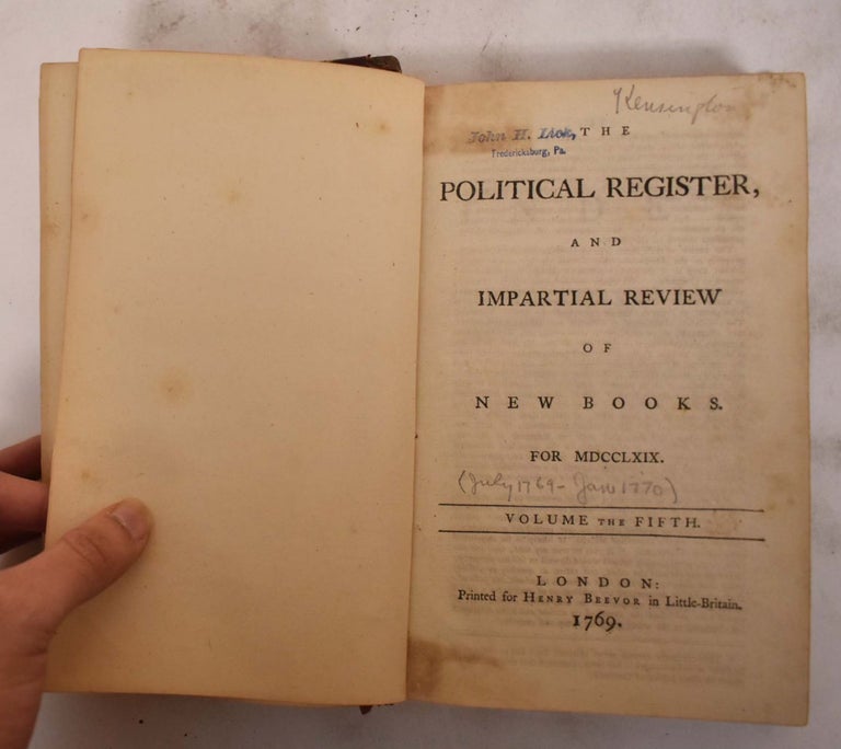 Item #175892 The Political Register and Impartial Review of New Books for MDCCLXIX (1769) Volume 5 (July to December)