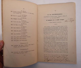 Catalogue d'une très belle et intéressante collection de tableaux, des differentes écoles anciennes et modernes. Estampes encadrées, dessins, de divers maîtres hollandais, italiens et français, parmi les quels se trouve le chef-d'oeuvre de H.W. Couwenberg, représentant la copie du tableau de B. van der Helst: Le banquet de la Garde Civique du musée national à Amsterdam. Une riche collection d'estampes au burin et à l'eau forte des divers écoles. Oeuvres d'estampes et livres classiques, meubles à portefeuilles etc. Formant la succession de feu Monsieur Jacques Moyet d'Amsterdam. Dont la vente publique aura lieu à Amsterdam, au domicile de Mr. C.F. Roos, Hôtel dite Huis met de Hoofden, ... le mardi 12 avril 1859, ... sous le ministère de MM. les notaires Commelin et Amya Esser, par Cornelis François Roos, Gerrit de Vries, Jz. et Willem Jodocus Matthias Engelberts.