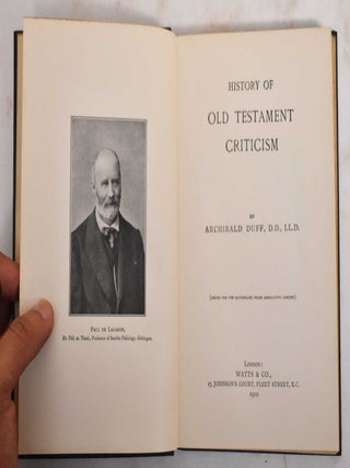 Item #177877 History of Old Testament criticism. Archibald Duff