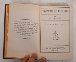 Item #177879 Growth of the Soil. Knut Hamsun