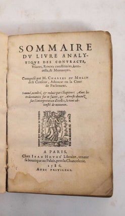 Item #178017 Sommaire du livre analytique des contracts, usures, rentes constituées, interests,...