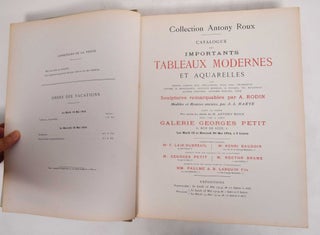 Item #178673 Collection Antony Roux: catalogue des importants tableaux modernes et aquarelles....