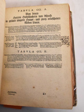 Geschlechtsregister des Hochadeligen Patriciats zu Nurnberg, Welches aus Denen Bewahrtesten Urkunden, Kauf-Lehen u. Heyrathsbriefen, Gesammleten Grabschriften u. Eingeholten Genauen Nachrichten von Innen Beschriebenen Grraflich-Freyherrlich u. Edlen Hausern in Gegenwartige Ordnung Verfasset u. Richtig Zusammengetragen / Geschlechtsregister der Nürnbergischen Adelichen Familien der Herrn von Praun, von Wölckern und der Ausgestorbenen Herren Schlaudersbach aus den besten Urkunden, Denkmahlen und Nachrichten zusammengetragen und als ein Beytrag in den Biedermännischen Tabellen des Hochadelichen Patriciats zu Nürnberg herausgegeben