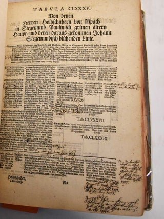 Geschlechtsregister des Hochadeligen Patriciats zu Nurnberg, Welches aus Denen Bewahrtesten Urkunden, Kauf-Lehen u. Heyrathsbriefen, Gesammleten Grabschriften u. Eingeholten Genauen Nachrichten von Innen Beschriebenen Grraflich-Freyherrlich u. Edlen Hausern in Gegenwartige Ordnung Verfasset u. Richtig Zusammengetragen / Geschlechtsregister der Nürnbergischen Adelichen Familien der Herrn von Praun, von Wölckern und der Ausgestorbenen Herren Schlaudersbach aus den besten Urkunden, Denkmahlen und Nachrichten zusammengetragen und als ein Beytrag in den Biedermännischen Tabellen des Hochadelichen Patriciats zu Nürnberg herausgegeben