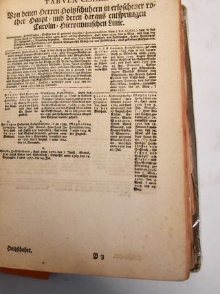 Geschlechtsregister des Hochadeligen Patriciats zu Nurnberg, Welches aus Denen Bewahrtesten Urkunden, Kauf-Lehen u. Heyrathsbriefen, Gesammleten Grabschriften u. Eingeholten Genauen Nachrichten von Innen Beschriebenen Grraflich-Freyherrlich u. Edlen Hausern in Gegenwartige Ordnung Verfasset u. Richtig Zusammengetragen / Geschlechtsregister der Nürnbergischen Adelichen Familien der Herrn von Praun, von Wölckern und der Ausgestorbenen Herren Schlaudersbach aus den besten Urkunden, Denkmahlen und Nachrichten zusammengetragen und als ein Beytrag in den Biedermännischen Tabellen des Hochadelichen Patriciats zu Nürnberg herausgegeben