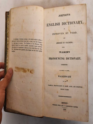 Item #184390 Johnson's English dictionary : As improved by Todd and abridged by Chalmers ;...