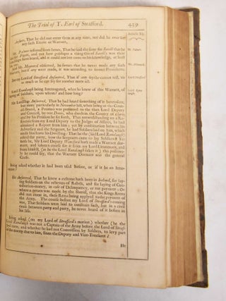 The Tryal of Thomas, Earl of Strafford, Lord Lieutenant of Ireland, upon an impeachment of high treason by the Commons then assembled in Parliament, in the name of themselves and of all the Commons in England, begun in Westminster-Hall the 22th of March 1640, and continued before judgment was given until the 10th of May, 1641