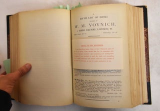 Voynich Catalogue: Index of Books Contained in Lists I. - VI. Offered For Sale at the Nett Prices Affixed by W.M. Voynich, I Soho Square, London, W.