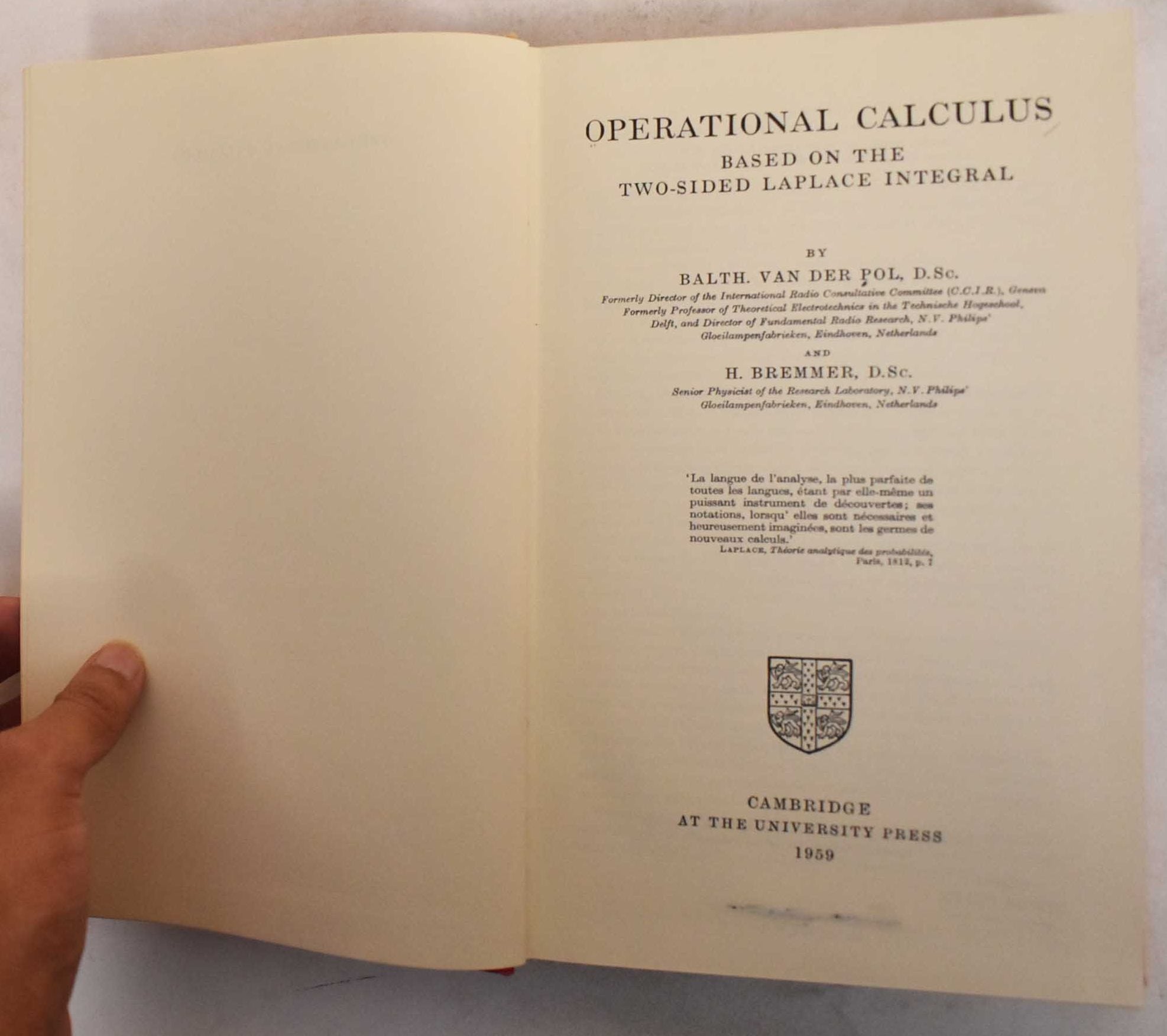 Operational Culculus Operational calculus based on the two-sided Laplace integral | Baltasar ...