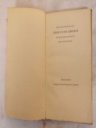 Item #187981 Venus und Adonis. William Shakespeare, Edwin Scharff