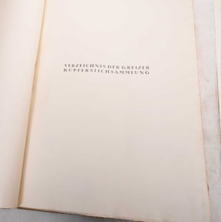 Item #188713 Verzeichnis der Greizer Kupferstichsammlung aus der Stiftung der Alteren Linie des...