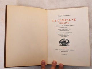 Item #189464 Le Campagne Romaine; Lettre a M. de Fontanes- Cynthie; Avec un Avertissement Par...