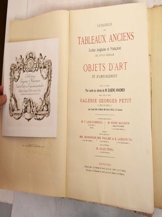 Catalogue des Tableaux Anciens Ecoles Anglaise et Francaise du XVIIIe Siecle, Objets D'Art et D'Ameublement Par Suite du Deces de M. Eugene Kraemer
